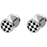 Unique 16G Checker Flat Screw Back Cartilage Small Stud Earrings for Men Women Punk Stainless Steel Black White Barbell Tiny Tragus Piercing Sleeper Studs Fashion Hypoallergenic Jewelry