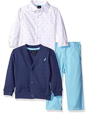 Nautica Baby Boys' Long Sleeve Button Down Shirt, Pullover, and Short with Faux Belt Set, Ink