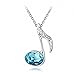 megko White Gold Pendant Necklace for Women Created Crystal Music Note Pendants with 18 Inch Chain (Light Blue)