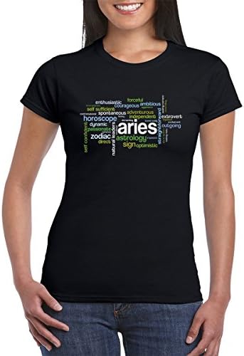 Aries Zodiac T-Shirt for Women | Word Cloud Design Astrology Horoscope | Great for Exercise and Working Out