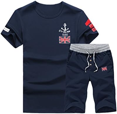 CASUALXP Men's Cotton Athletic Tracksuit Sets Summer Beach Walking Running T-Shirts Short Trunks (C-2, XX-Large)
