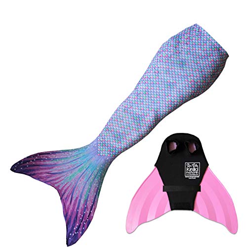 Sun Tail Mermaid Girls' Aurora Borealis Mermaid Monofin Swim Suit, Pink, X-Large 10/12
