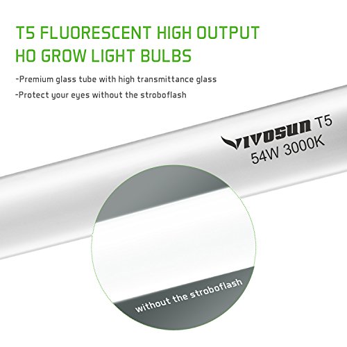 VIVOSUN 4FT 54W 3000K T5 HO Fluorescent Tubes Warm White Grow Light Bulbs Pack of 5 - Thumbnail 3