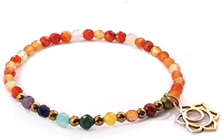 Sacral Chakra Bracelet, Carnelian and Chakra Gemstones with Charm (6.5)