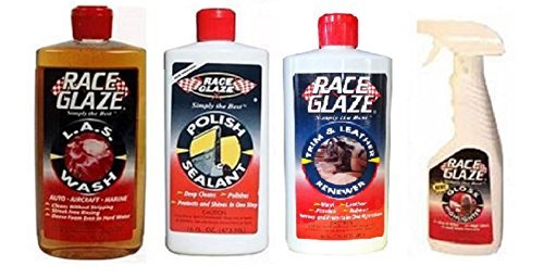 Race Glaze Bundle 4 Items - L.A.S. Wash + Polish & Sealant + Trim & Leather Renewer + Gloss Highlighter