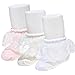 EPEIUS Baby-Girls Eyelet Frilly Lace Socks Infant Girls Princess Seamless Party Socks with Box 3-12 Months White/Beige/Pink (Pack of 3)