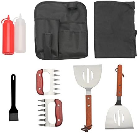 Monbix Barbecue Grilling Tools Griddle Accessories Pulled Pork Shredder Claws Kit 10 Pcs Stainless Steel Meat Claws and Grill Spatulas Meat Injector with Waterproof Apron Belt Bag