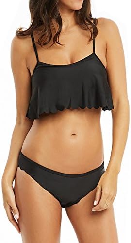 HUAOUQI Sexy Women Strapless Ruffle Two-pieces Bikini Halter Swimwear Swimsuit Beachwear Cover ups (L, MS478)