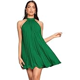 SweatyRocks Women's Casual Sleeveless Tie Back Halter Dress Mini Swing Pleated A-line Loose Dress