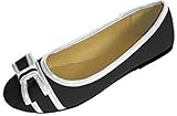 Womens Canvas Ballerina Ballet Flats Shoes W/Bow & Patent Trim (7/8, Black/White 4043)