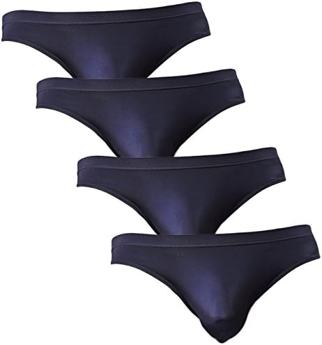Men's Silk Underwear Sexy Dry Quickly Bikini Briefs with Stretchable 4 Pack Black XS