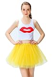 Women's Athletic Tutus Elastic 4 Layered Tulle Tutu Skirt | Colorful Running Skirts | One Size Fits Most (Yellow)