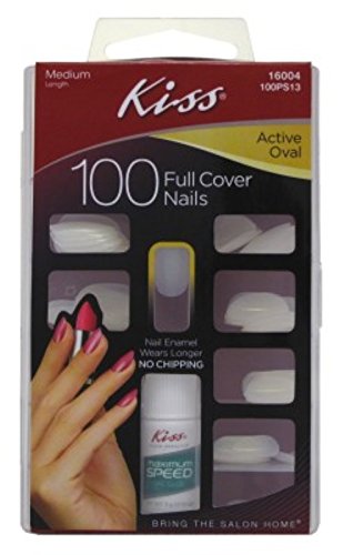 Kiss 100 Full Cover Nails Active Oval (Medium Length) (3 Pack)