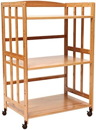 Kitchen Serving Trolley Rack Oven Microwave Oven Rack Floor with Wheels 3-Tier Mobile Solid Wood Storage Shelf,Wine Cart, Tea Cart