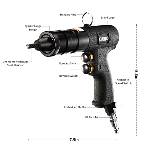 KIARUO Pneumatic Rivet Nut Gun with Selflocking Head Gun 1/4 & 5/16 & 3/8 Mandrels,Industrial