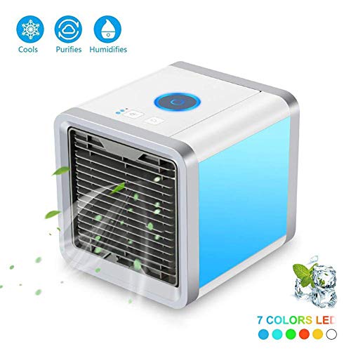 Personal Space 3-in-1 Portable Mini Air Cooler USB Air Conditioner 3 Speeds 7 Colors LED Lights Perfect for Office, Lounge, Bedroom