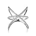 Redbarry Trendy Cross X Shaped Mid Finger Rings with Tiny CZ Paved in 18k White Gold Plated, Size 8
