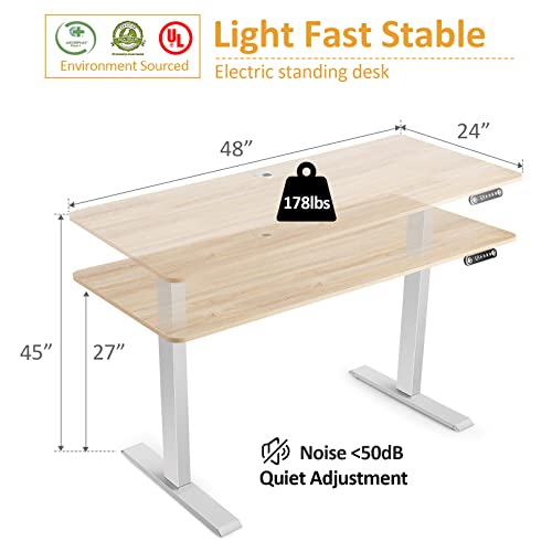 Electric Standing Desk Adjustable Height, 48''x 24'' Sit Stand Home