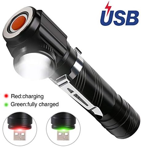 USB Rechargeable Super Bright Pocket-sized Mini Flashlight(Built-in 18650 Battery) IP65 Water Resistant Zoomable Magnetic Emergency Right Angle Flashlight for Outdoor Camping,Hiking and Cycling