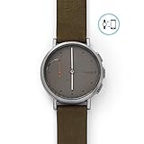 Skagen Connected Men's Signatur Titanium and Leather Hybrid Smartwatch, Color: Silver-Tone, Green (Model: SKT1114)