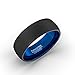 Mens Wedding Band Two Tone Black Blue Tungsten Ring Brushed Center Dome 8mm Comfort Fit