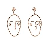 Statement Face Earrings Vintage Hollow Out Dangle Piercing Gold Tone Stud Earrings 1 Pair (Gold-A)