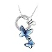 T400 Blue Purple Pink Butterfly Crystal Pendant Necklace Gift for Women
