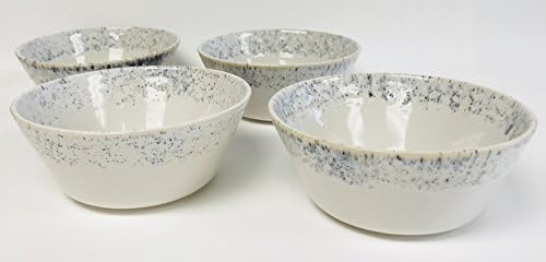 Set Of 4 | Made In Portugal | White With Blue Sponge Patterned Ceramic Bowls | Great For Soup | Salad | Dessert Bowls | 6.25 inches x 2.5 inches
