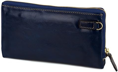 Genuine Leather Women's Wallet Long Thin Card Holder Wallet for Women Minimalist (Navy)