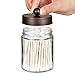 Amolliar Apothecary Jars Bathroom Storage Organizer - Cute Qtip Dispenser Holder Vanity Canister Jar Glass with Lid for Cotton Swabs,Rounds,Bath Salts,Makeup Sponges,Hair Accessories/Bronze (1 Pack)