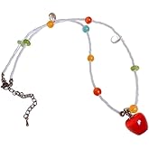 Kokoma Cute Apple Pendant Necklace for Women Colorful Sweet Fruit Beaded Charm Choker Necklace Adjustable Stacking Link Chains Fashion Jewelry