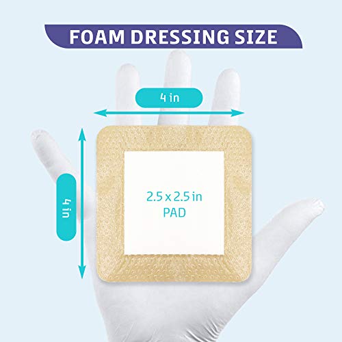 Conkote Silicone Adhesive Foam Dressings 4'' X 4'', Waterproof Bandages