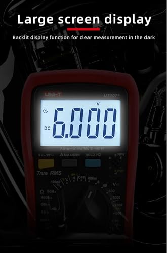 UNI-T UT107+ Digital Automotive Multimeter TRMS 6000 Counts 1000V 20A AC/DC Voltmeter Ammeter 12V Battery Tester Accurately Measure Pulse Width Dwell Angle RPM Duty-Cycle Capacitance For Automotive