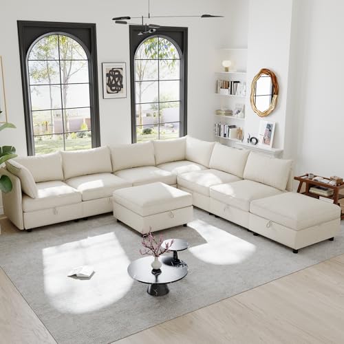 129-Inch Oversized 8 Seat Modular Cloud Sofa Deep Seat Storage Sectional Sofa C…
