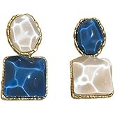 Green Acrylic Geometry Drop Dangle Earrings for Women Dainty Resin Boho Earrings, Fashionable Asymmetrical Water Ripple Dangling Earrings