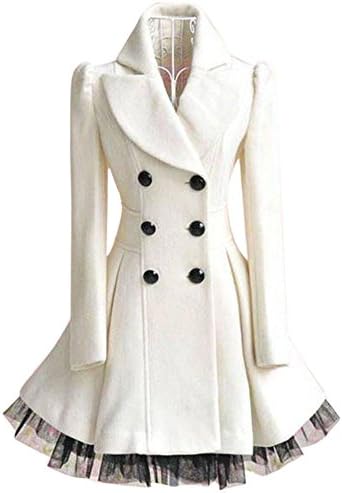 Vintacy Partiss Womens Double-breasted Trench Coat New New Wool Yarn Overcoat Elegant Candy Color Sweet Double Wool Overcoat
