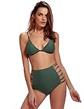Womens Swimsuits High Waisted Bikini Set Padding Bathing Suits Two Piece Cutout Green L