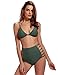 Women Two Piece Cut Out Swimsuit Bikini Set High Waisted Bathing Suits Green L