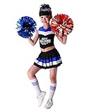 Cheerleader Costume Child Cheer Costume Outfit Carnival Party Halloween Cosplay with Match Pom poms for Sports Girls Boys (120cm, Black)