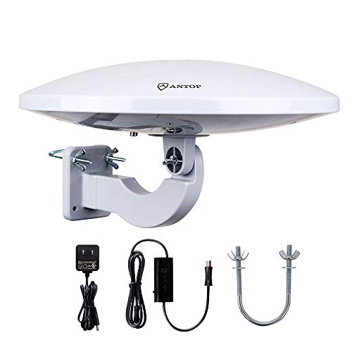 Outdoor TV Antenna -Antop Omni-Directional 360 Degree Reception Antenna Outdoor, Attic,RV Used, 65 Miles Range Amplifier Booster 4G LTE Filter, Waterproof, Anti-UV Easy Install (PL-414BG)