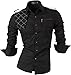 jeansian Men's Slim Long Sleeves Casual Button Down Dress Shirt 8371 Black XXL