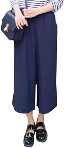 SHUNVFAN Fashion High Waist Chiffon Wide Leg Pants Loose Casual Nine Yards Pants Trouser For Women Blue S
