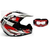 TMS® Adult TMS Red Black Dirt Bike ATV Motocross Helmet Off-Road with Goggles (Medium)