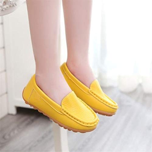 E-FAK Toddler Boys Girls Soft Synthetic Leather Loafers Slip On Boat Dress Shoes Flat (Toddler/Little Kid/Big Kid)(5 M US Toddler,Yellow) - Thumbnail 2