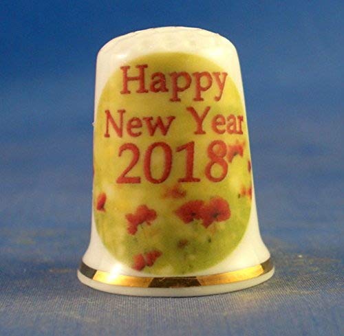 Porcelain China Collectable Thimble -- Happy New Year 2018 with Free Gift Box