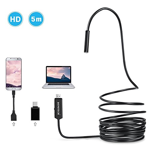 USB Borescope, DEPSTECH Semi-Rigid Endoscope Inspection Camera 2.0 Megapixels CMOS HD Waterproof Snake Camera with 6 Adjustable Led Light - 16.5FT