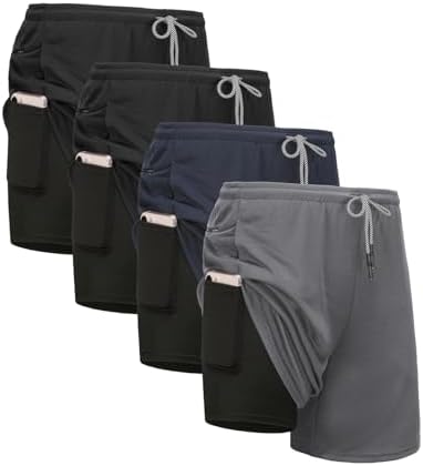 HOPLYNN 5 Pack Mens 2 in 1 Running Shorts with Liner, Quick Dry