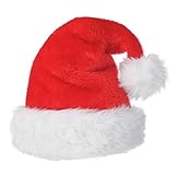 Ruimeier Christmas Santa Hats For Adults Plush Red Santa Hat With White Trim A022