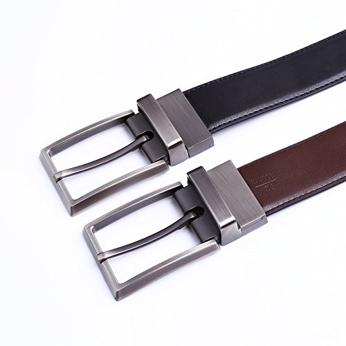 Beltox Fine Men's Dress Belt Leather Reversible 1.25" Wide Rotated Buckle Gift Box, Black/Brown, 40-44 in. (120cm)