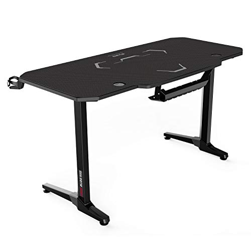 AuAg 55 inch Racing Style Gaming Desk Computer Desk Workstation T-Shaped Office PC Computer Sturdy Table with Free Mouse Pad, Cup Holder & Headphone Hook